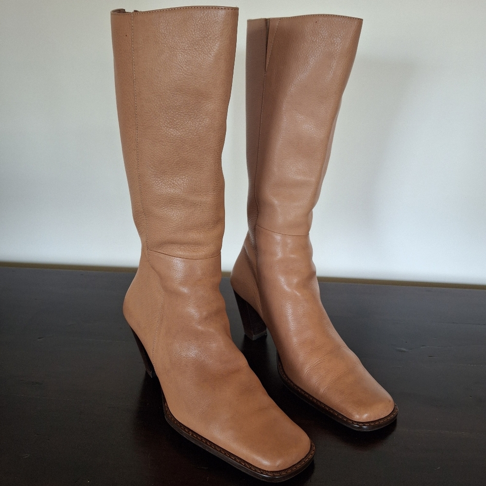 UNISA "Trifecta" Tan Leather Square Toe Mid-calf Boot - Size 6.5